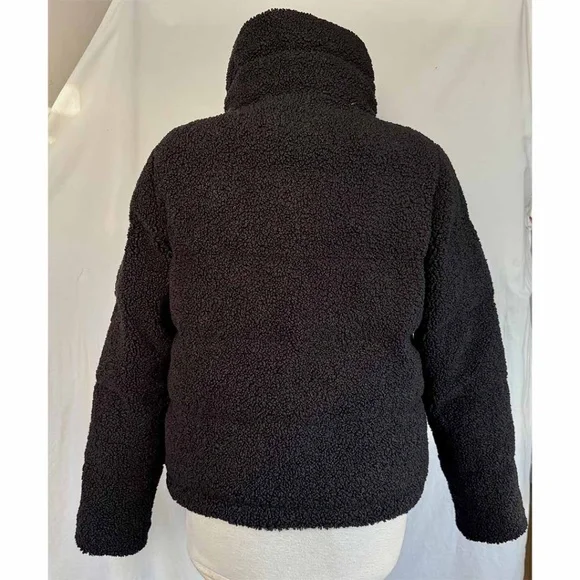 Abercrombie and Fitch A&F Women Large Black Sherpa Mini Puffer Jacket EUC - Picture 4 of 12